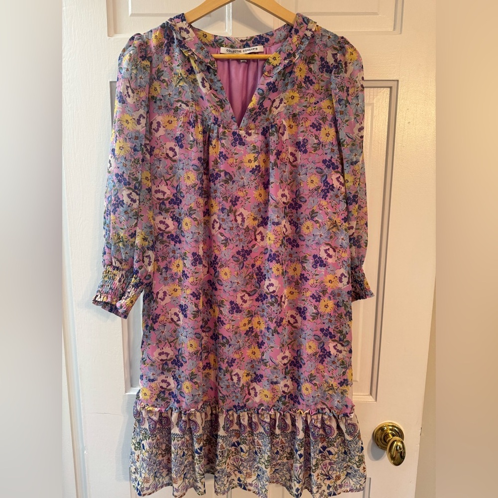 Collective Concepts Floral Ruffle Hem Dress Size M
